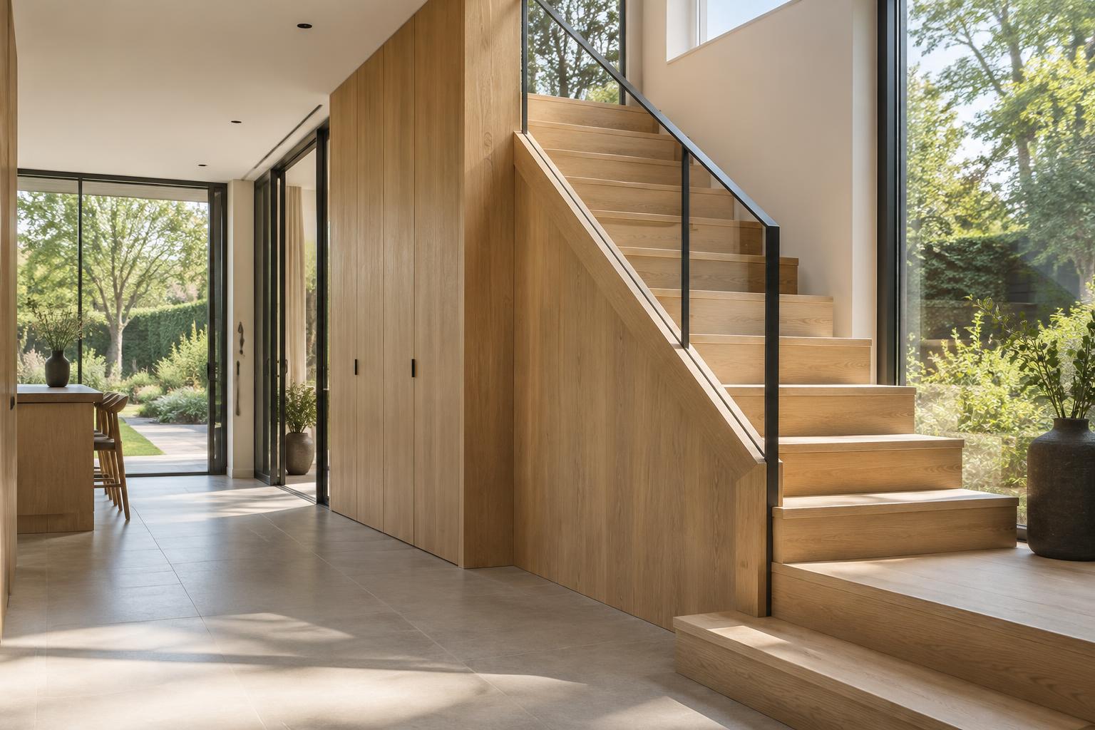 Houten maatwerktrap in een moderne woning